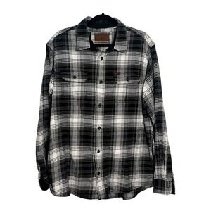Orvis Mens Black White Plaid Cotton Flannel‎ Button Down Shirt Size L